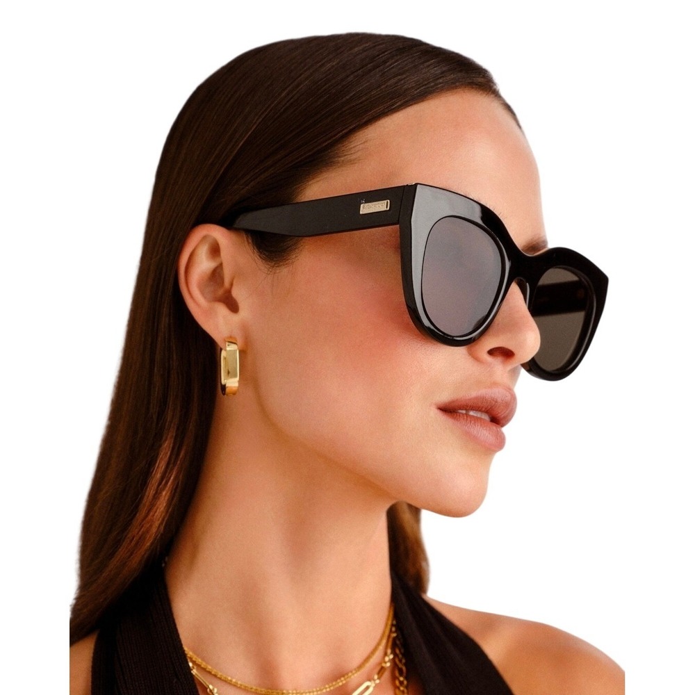 Le Specs Air Heart Sunglasses Black Gold Oversized Cat‎ Eye 1602175 51mm NEW